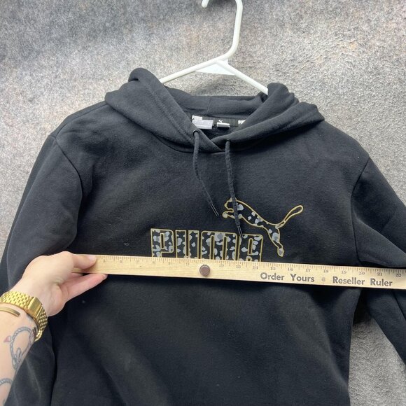 Puma Hoodie Dress Womens Small Black Camo Logo Fleece Sweatshirt Tunic - Picture 6 of 10